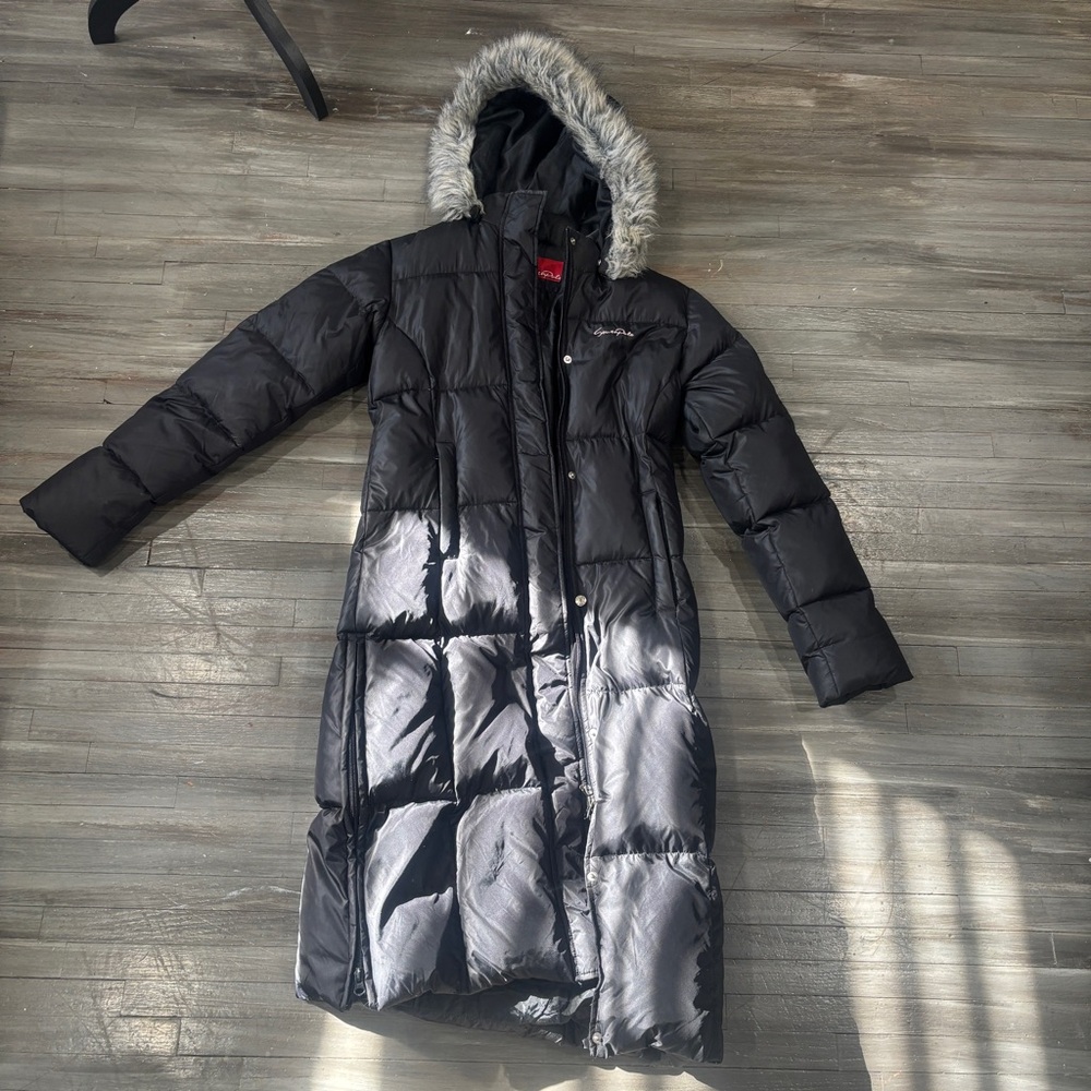 South Pole Black Puffer Coat with Faux Fur Hood